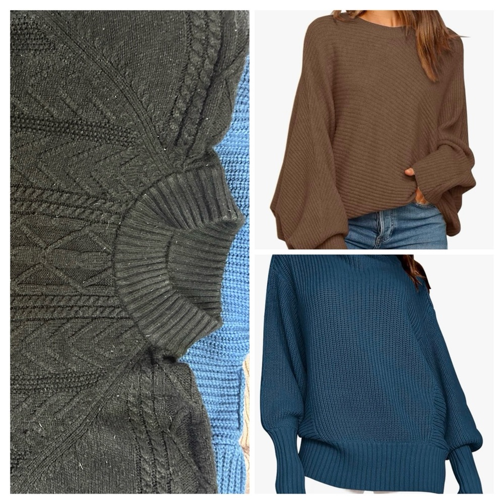 THREE Amazon sweaters blue black brown xl